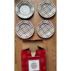 Martha Stewart Lot 4 Salad Plates Red/Green Festive Plaid 9.25" Christmas Macy's